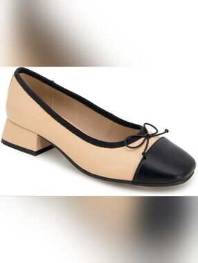 Esprit Beige and Black Two-Tone Low Block Heel Ballet Pump 8